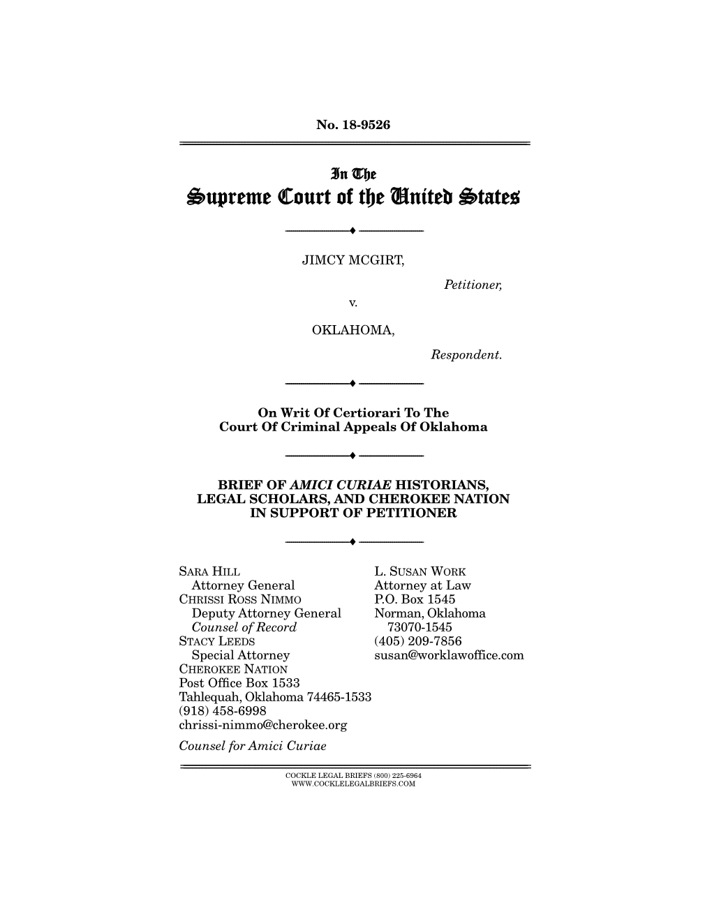 Brief of Amici Curiae Historians, Legal Scholars, and Cherokee Nation in Support of Petitioner