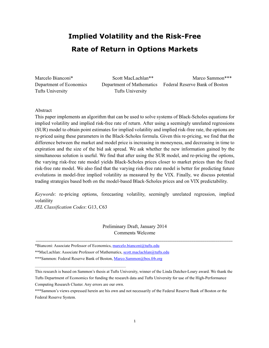 Implied Volatility and the Risk-Free Rate of Return in Options Markets