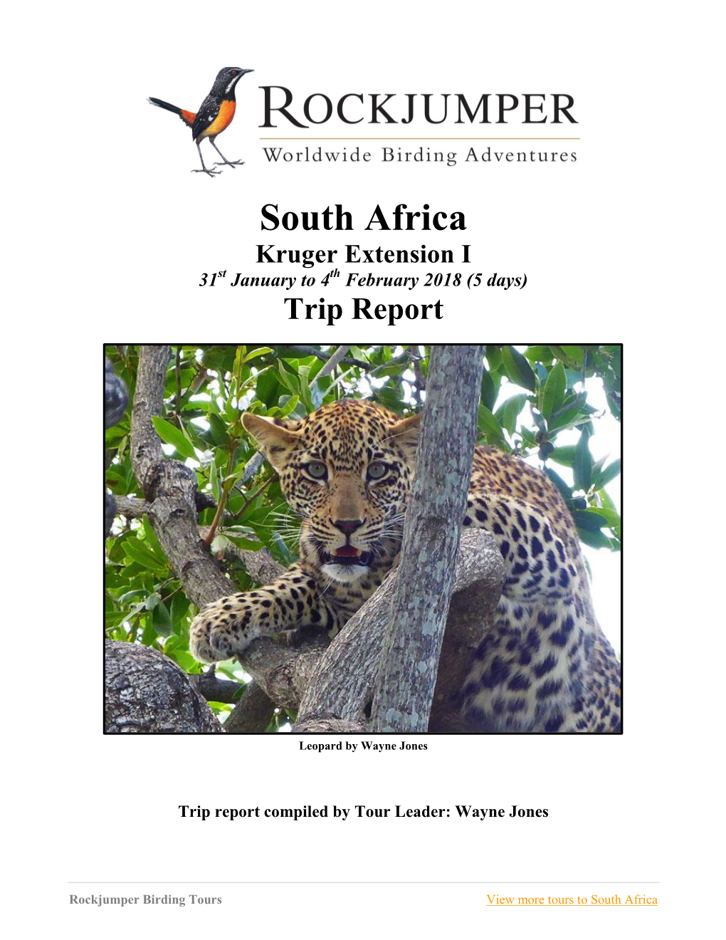 South Africa Kruger Extension I 31St January to 4Th February 2018 (5 Days) Trip Report
