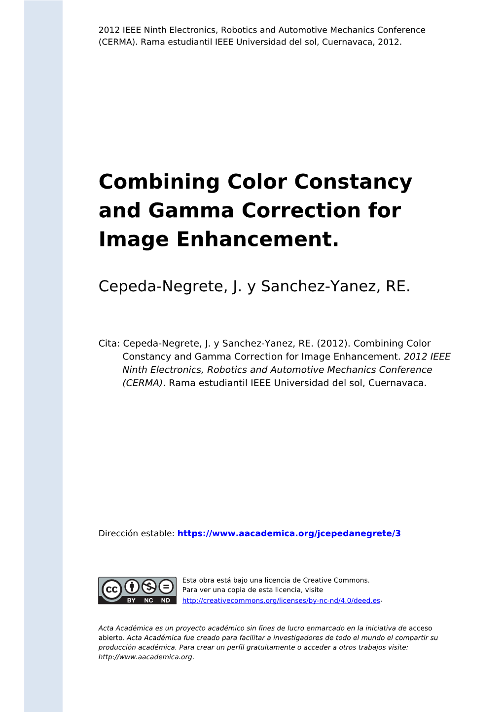 Combining Color Constancy and Gamma Correction for Image Enhancement