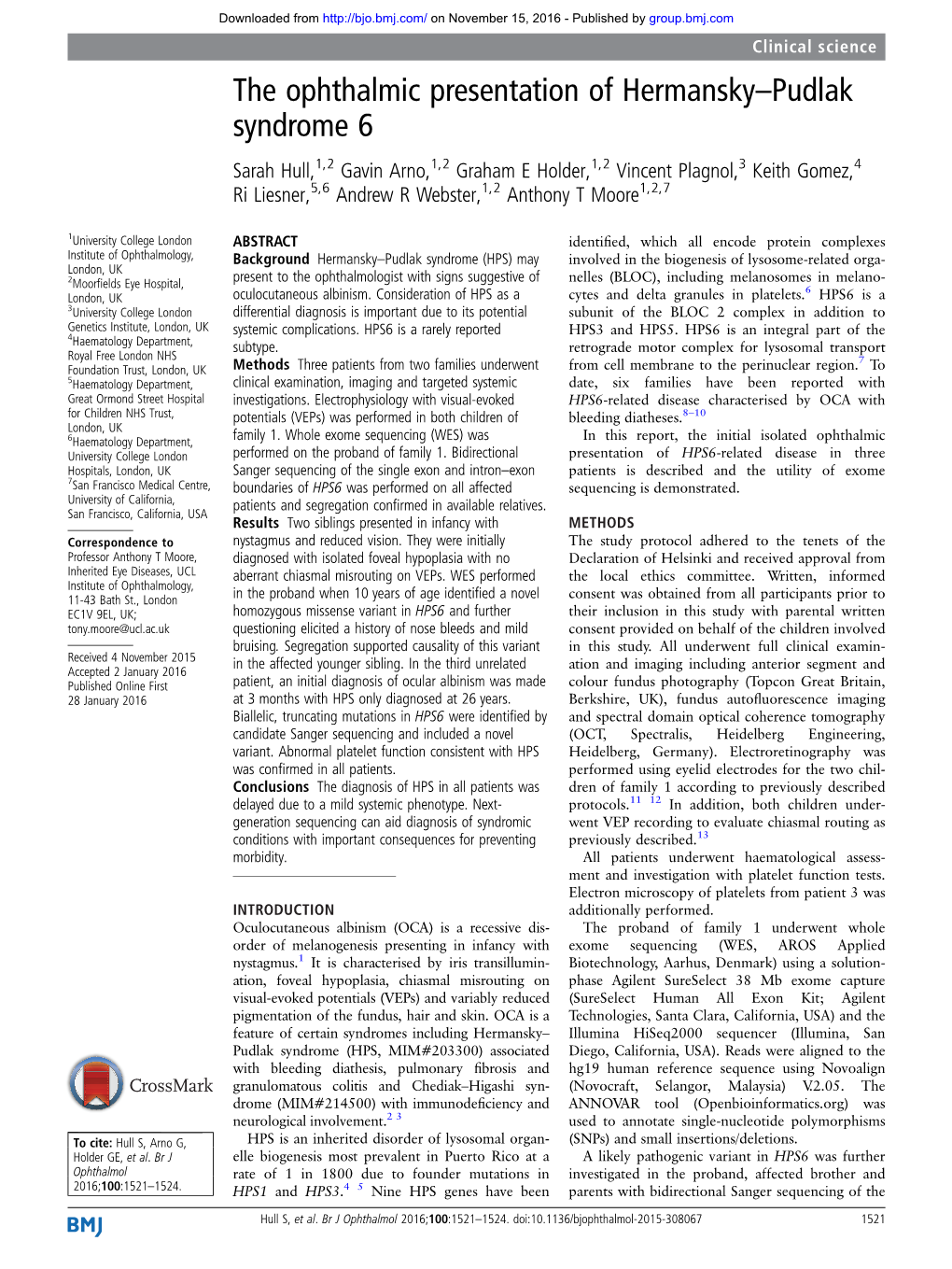 The Ophthalmic Presentation of Hermansky–Pudlak Syndrome 6