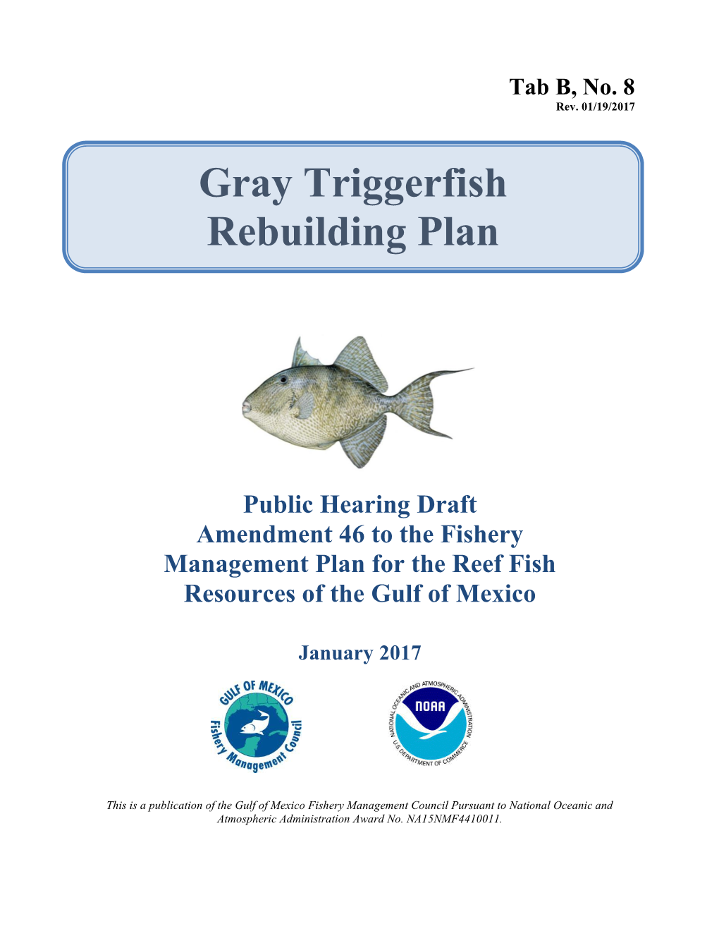 Gray Triggerfish Rebuilding Plan