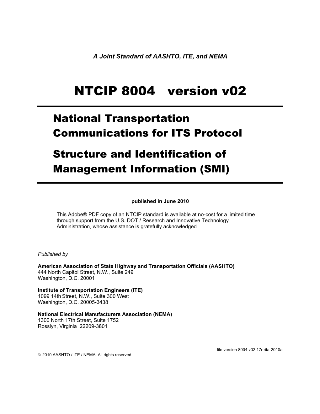 NTCIP 8004 V02.17 Page I