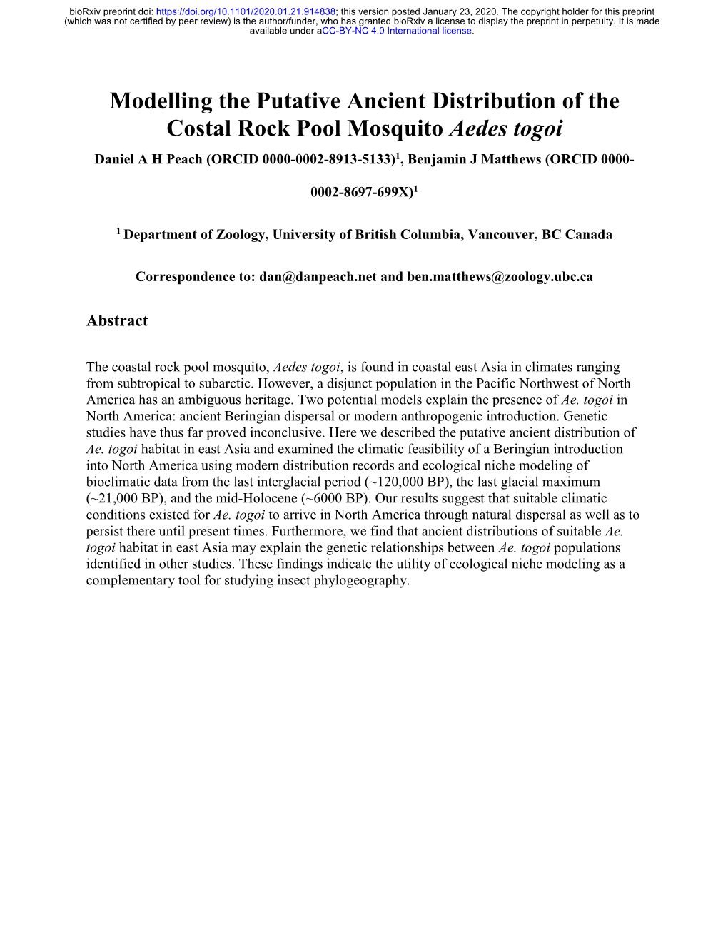 Modelling the Putative Ancient Distribution of the Costal Rock Pool