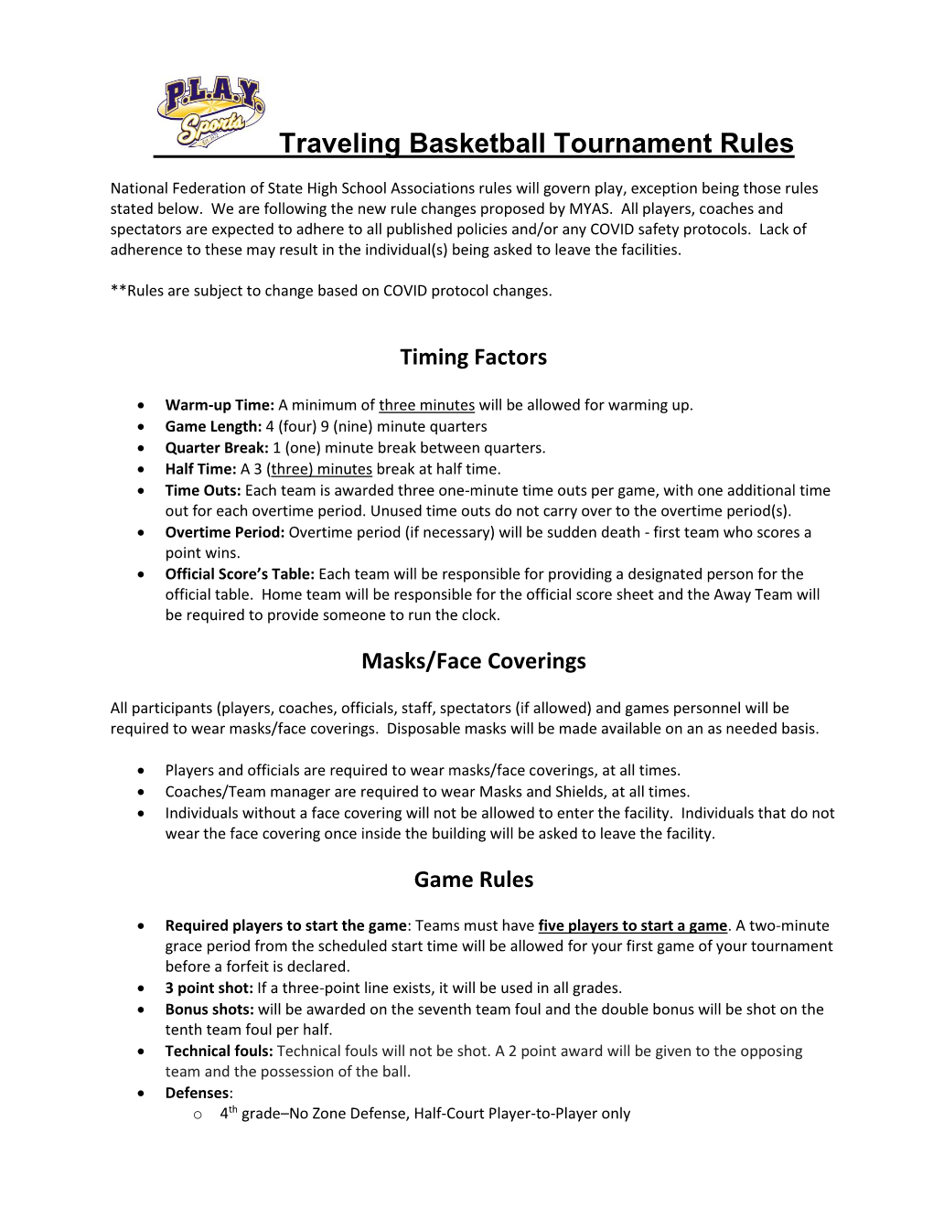 Traveling Basketball Tournament Rules