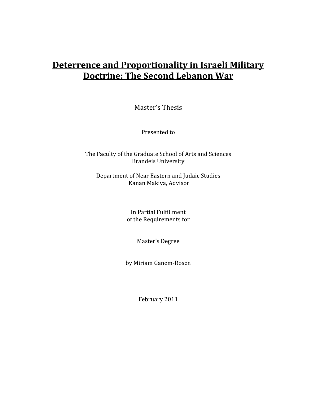 Deterrence and Proportionality in Israeli Military Doctrine: the Second Lebanon War