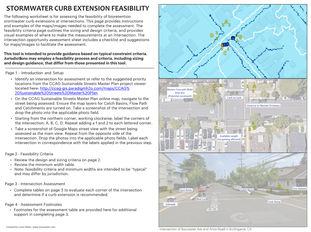 STORMWATER CURB EXTENSION FEASIBILITY the Following Worksheet Is for Assessing the Feas�Bility of ������������ Stormwater Curb Extensions at Intersections