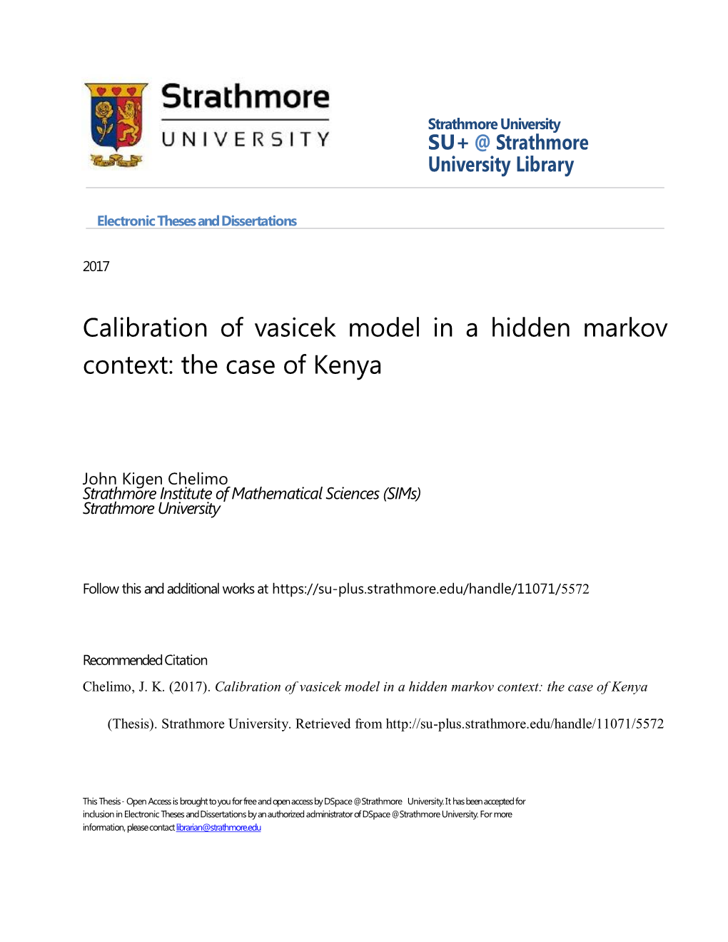 Calibration of Vasicek Model in a Hidden Markov Context: the Case of Kenya