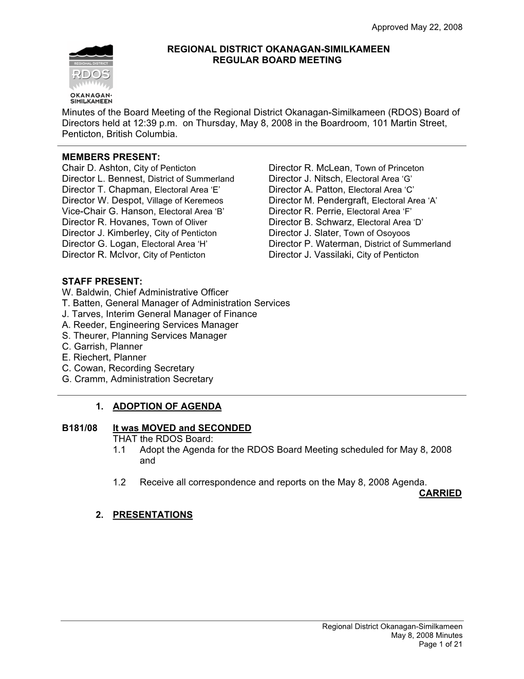 Regional District Okanagan-Similkameen Regular Board Meeting