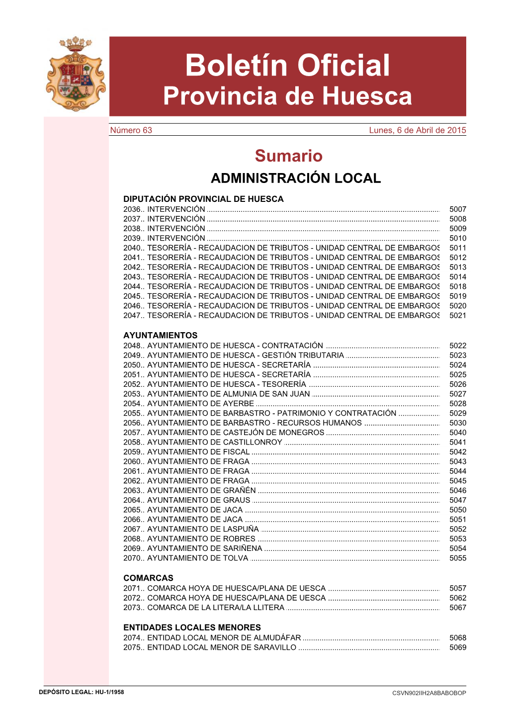 Boletín Oficial De La Provincia De Huesca Nº 63