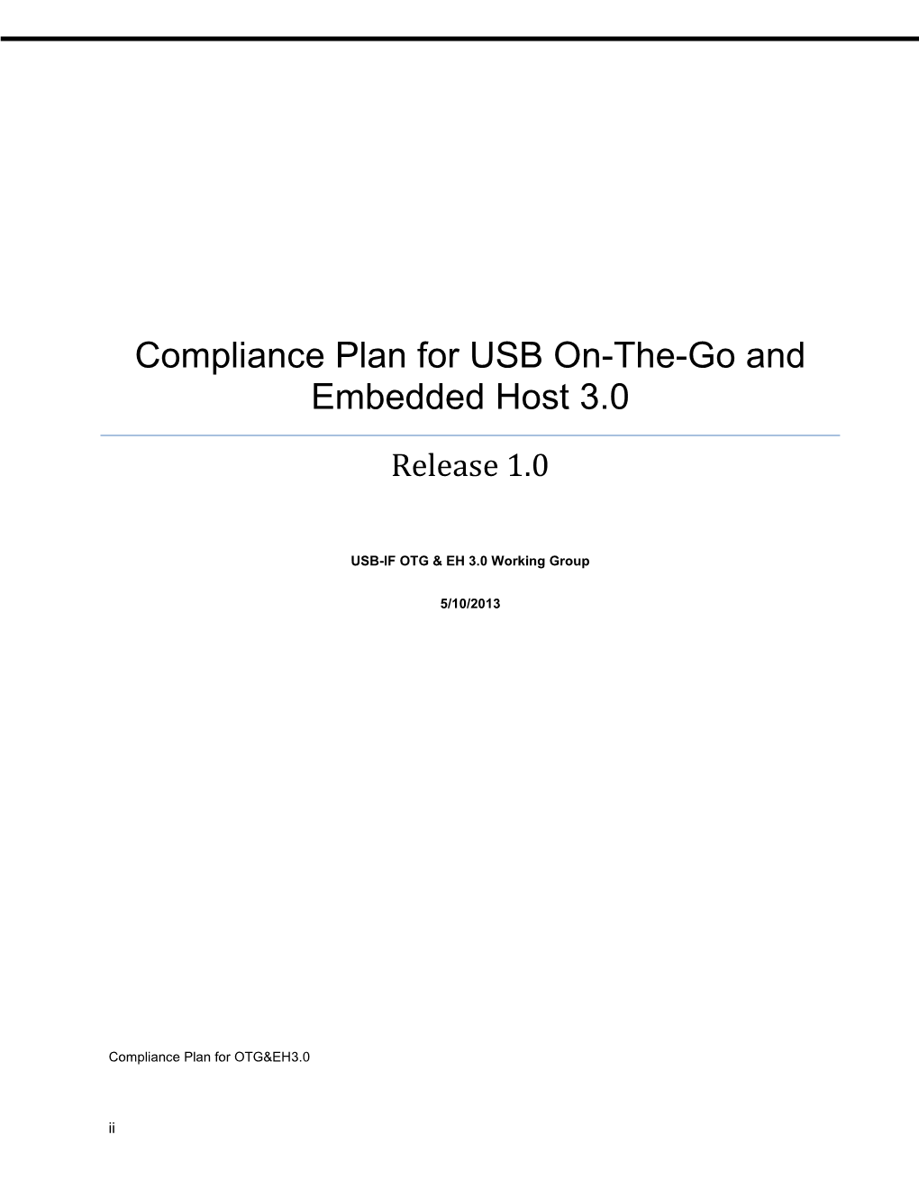 Compliance Plan for USB On-The-Go and Embedded Host 3.0 Release 1.0