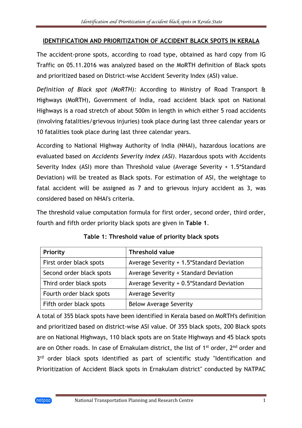 Identification and Prioritization of Accident Black-Spots in Kerala State