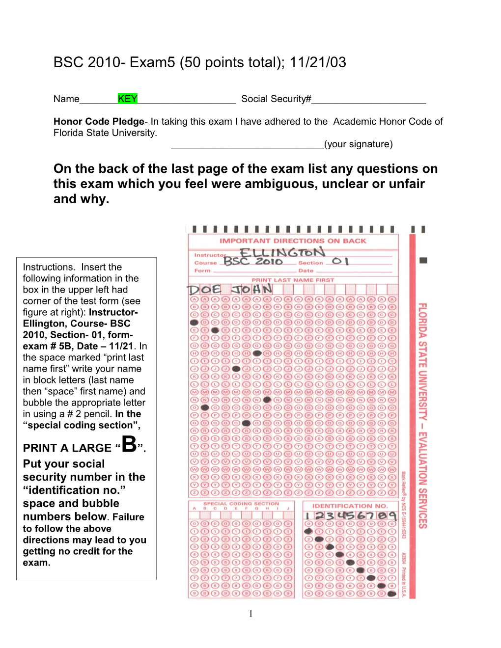 BSC 2010- Exam5 (50 Points Total); 11/21/03