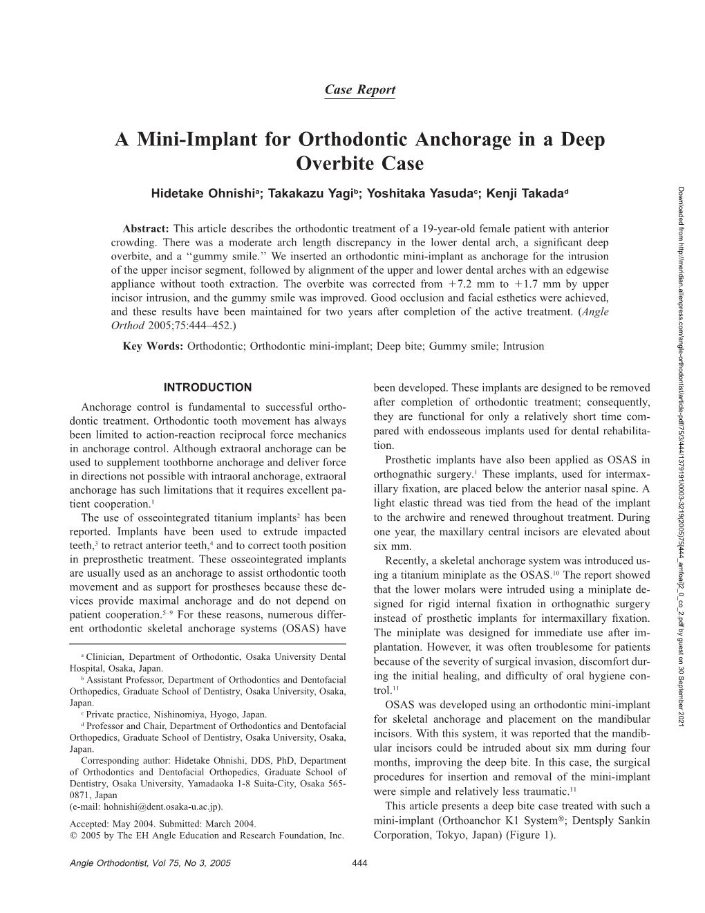 A Mini-Implant for Orthodontic Anchorage in a Deep Overbite Case