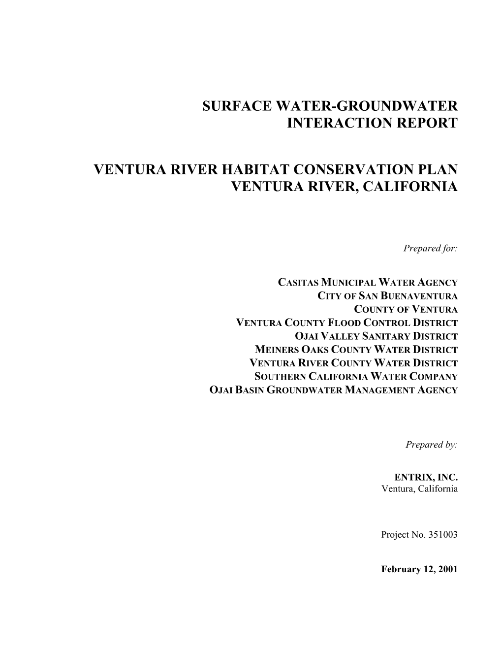 Surface Water-Groundwater Interaction Report Ventura