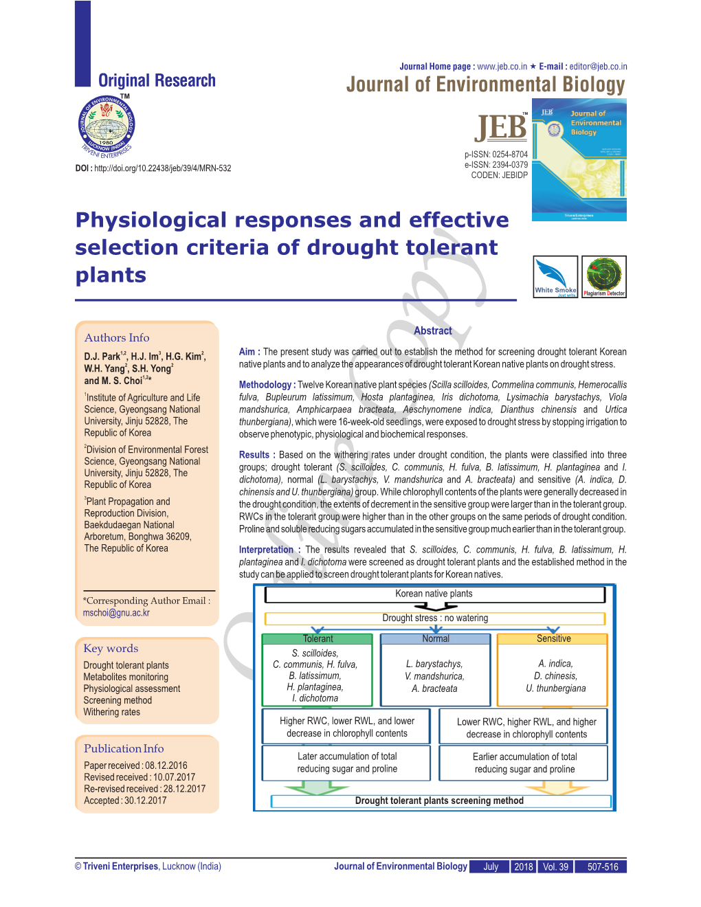 Journal of Environmental Biology Physiological Responses And