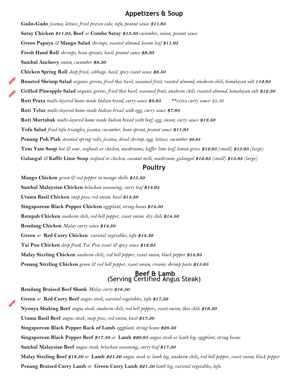 Appetizers & Soup Poultry Beef & Lamb (Serving