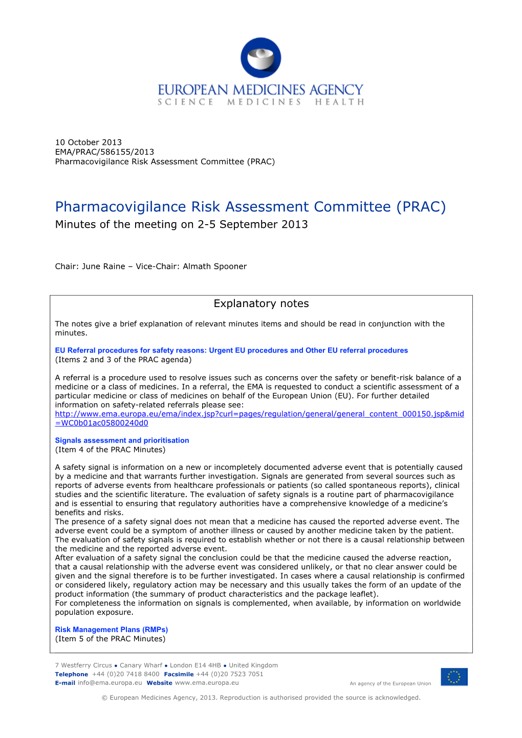 Pharmacovigilance Risk Assessment Committee (PRAC)