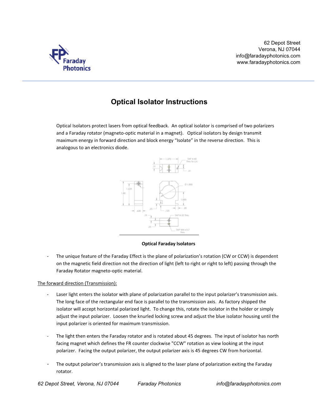 Optical Isolator Instructions