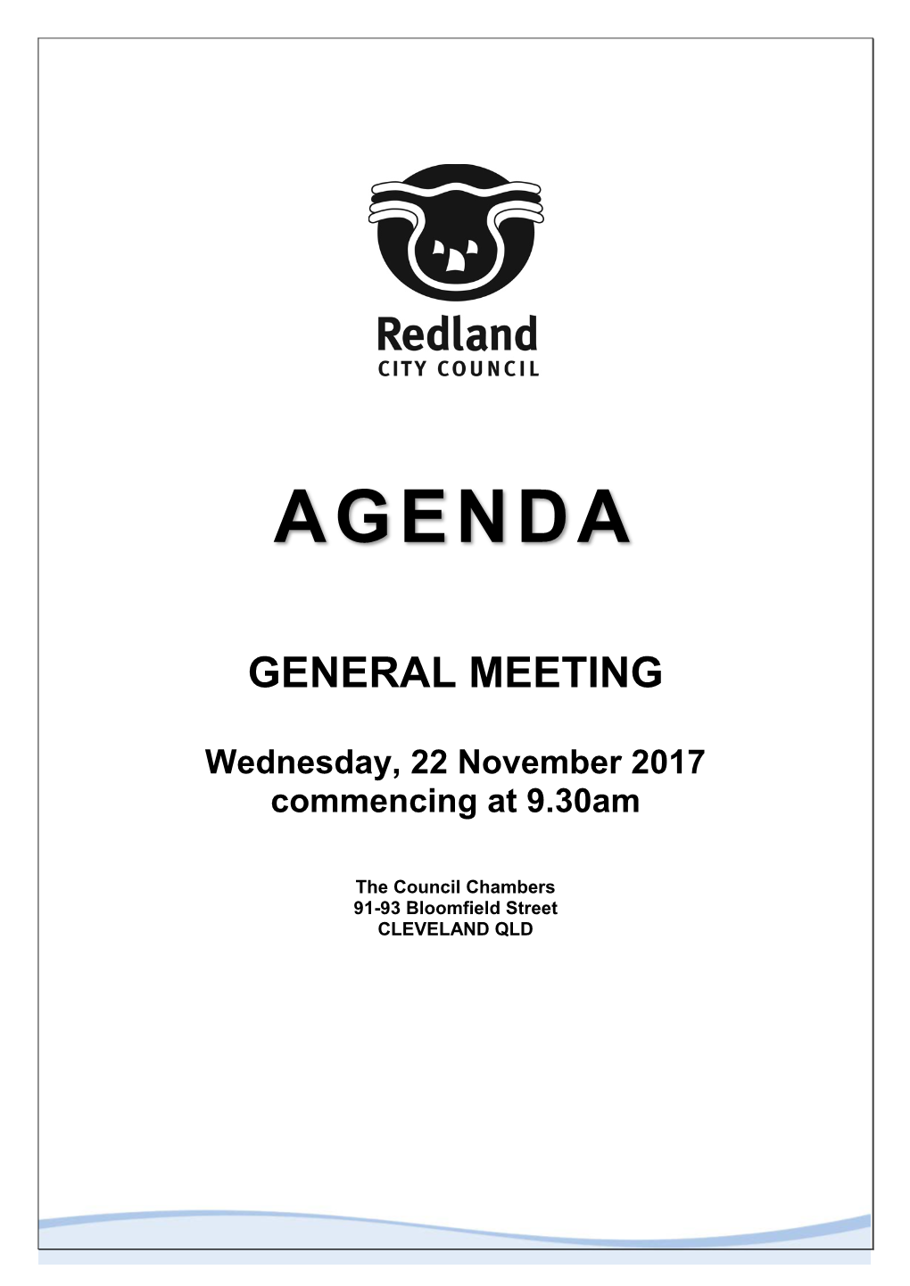 GENERAL MEETING AGENDA 22 November 2017