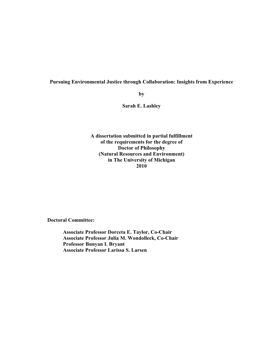 Pursuing Environmental Justice Through Collaboration: Insights from Experience