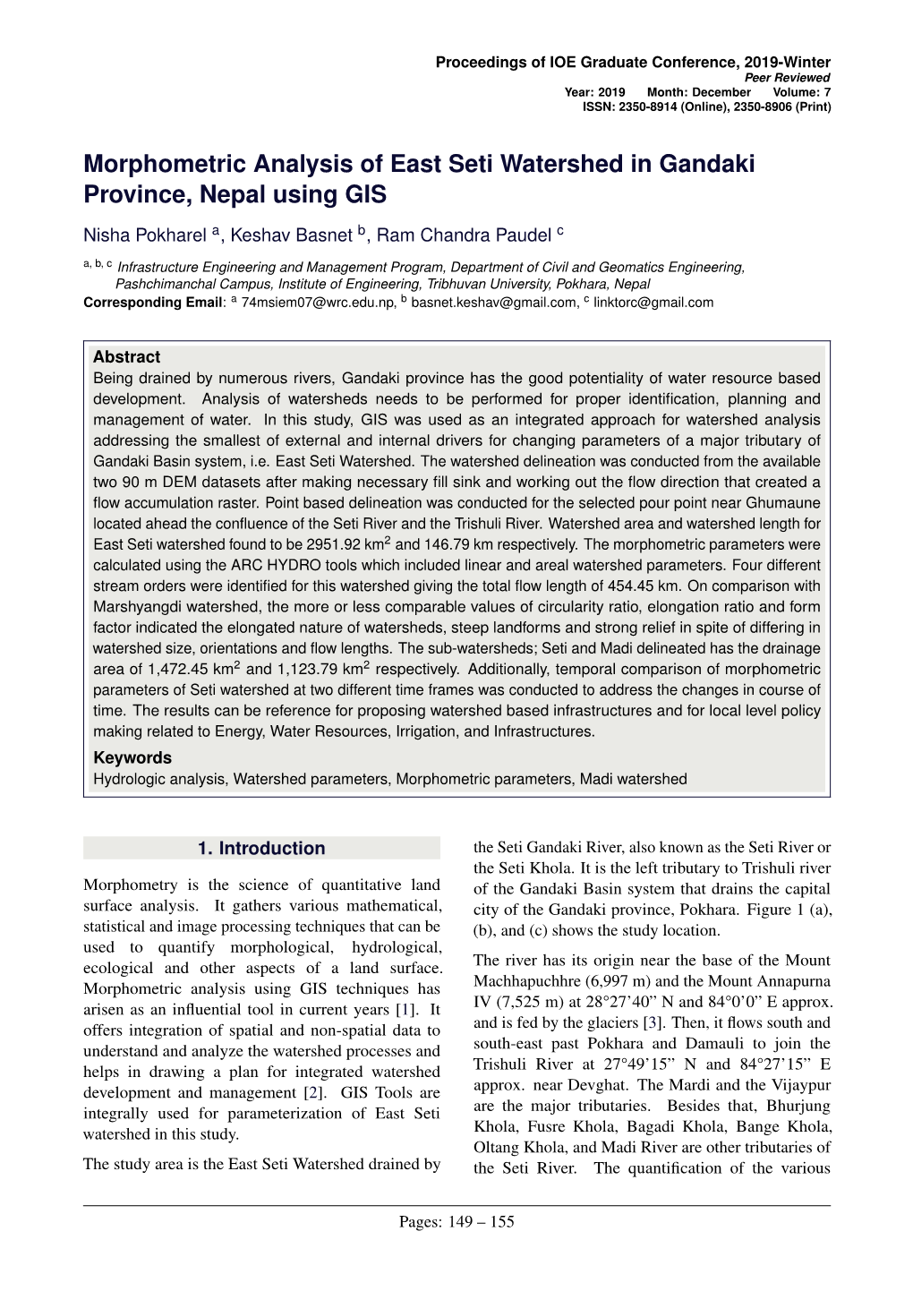 Morphometric Analysis of East Seti Watershed in Gandaki Province, Nepal Using GIS