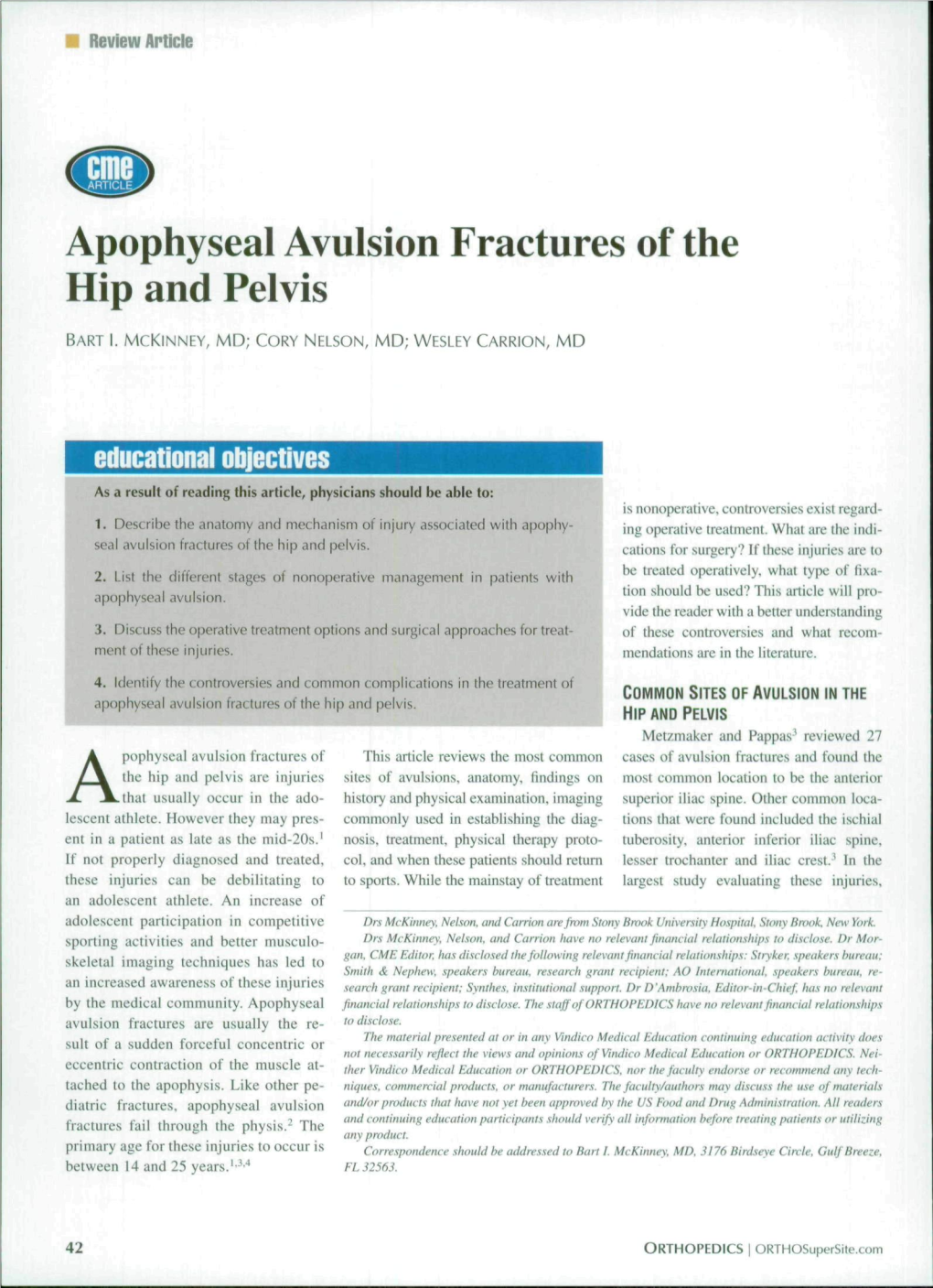 Apophyseal Avulsion Fractures of the Hip and Pelvis