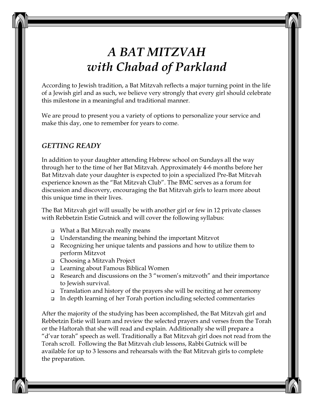 Bat Mitzvah Services Are Held Before Or After Shabbat)