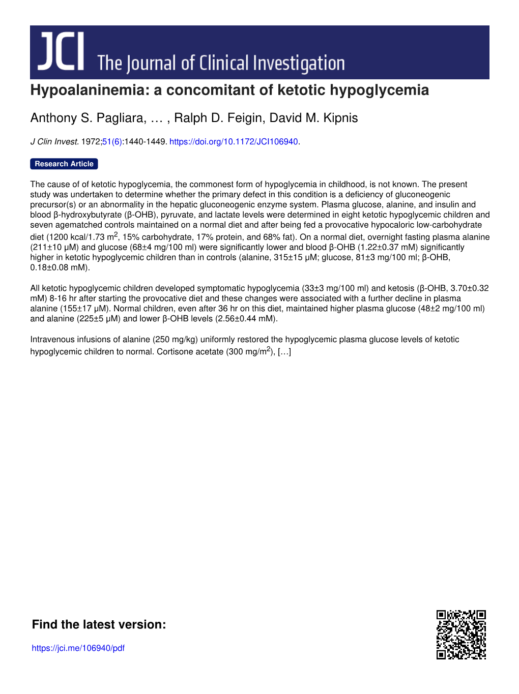 A Concomitant of Ketotic Hypoglycemia