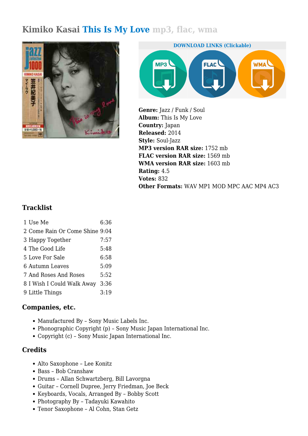 Kimiko Kasai This Is My Love Mp3, Flac, Wma