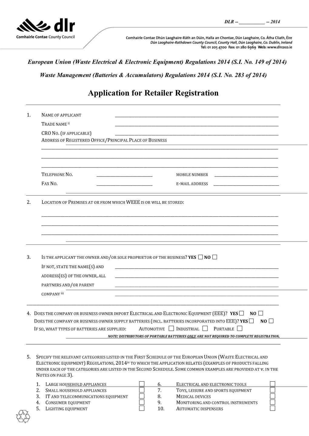 Application for Retailer Registration