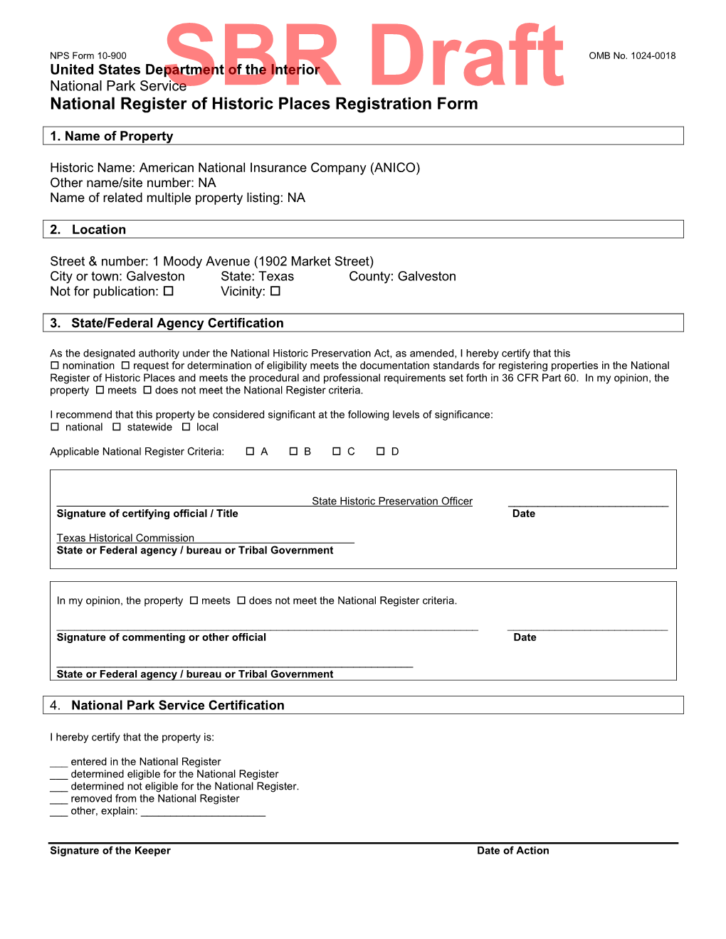 National Register of Historic Places REGISTRATION FORM NPS Form 10-900 OMB No