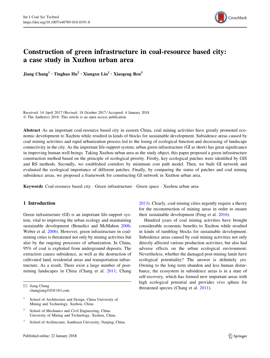 Construction of Green Infrastructure in Coal-Resource Based City: a Case Study in Xuzhou Urban Area