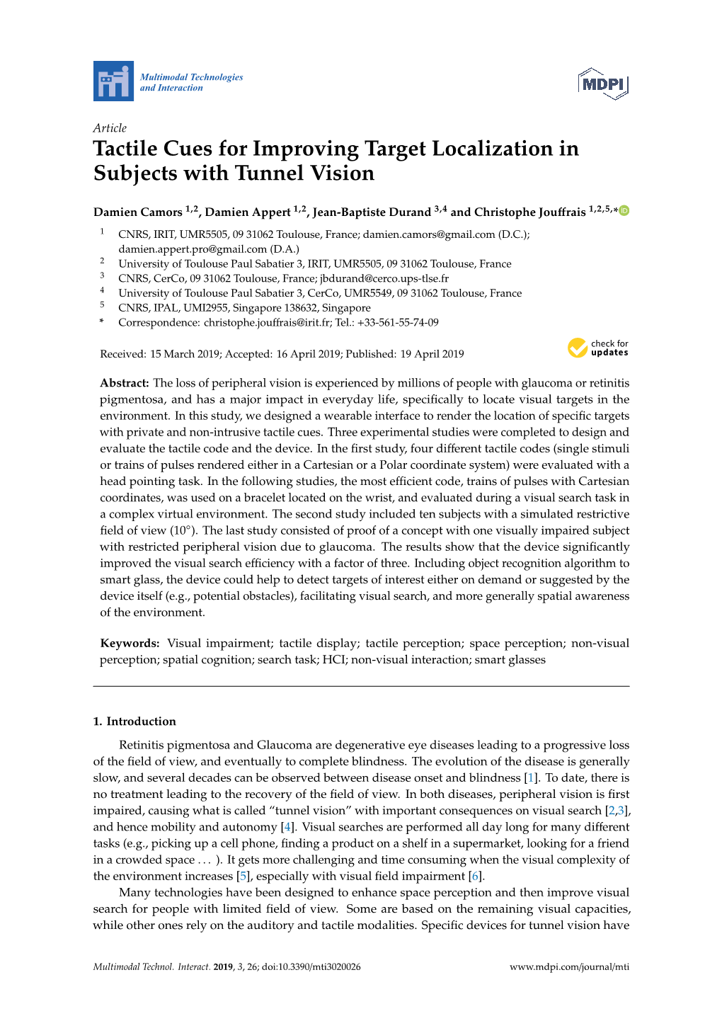 Tactile Cues for Improving Target Localization in Subjects with Tunnel Vision