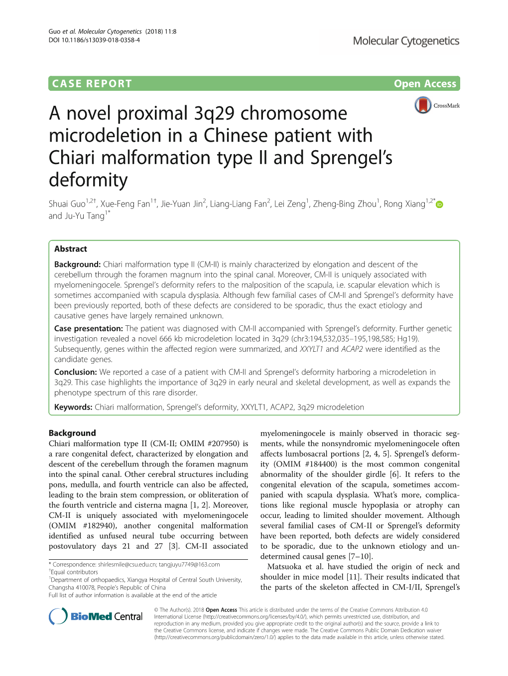 A Novel Proximal 3Q29 Chromosome Microdeletion in a Chinese Patient