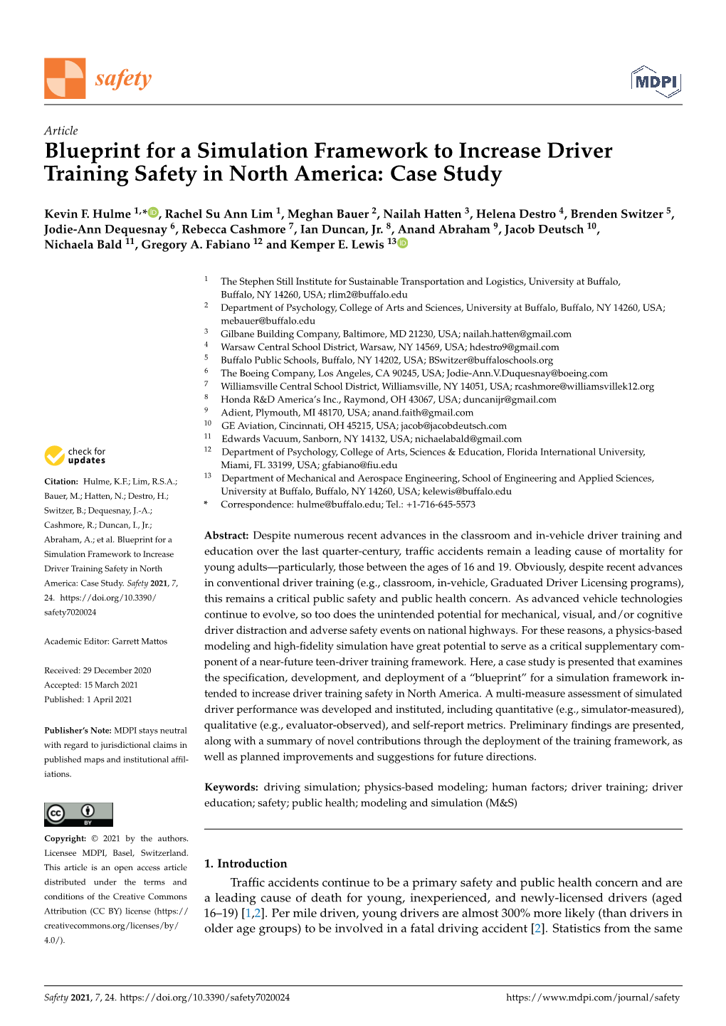 Blueprint for a Simulation Framework to Increase Driver Training Safety in North America: Case Study