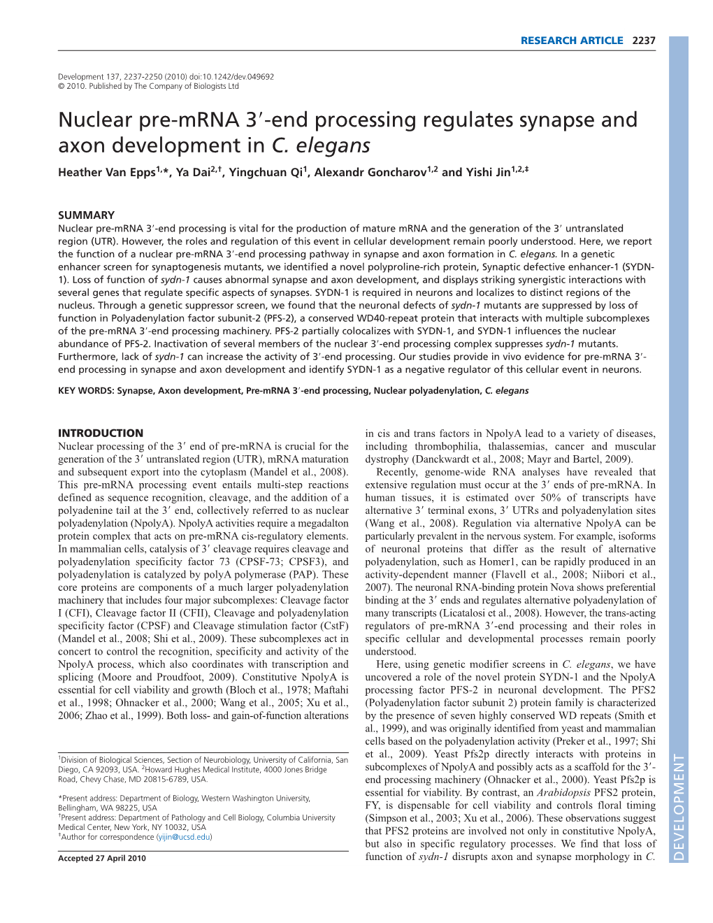 Nuclear Pre-Mrna 3-End Processing Regulates Synapse and Axon