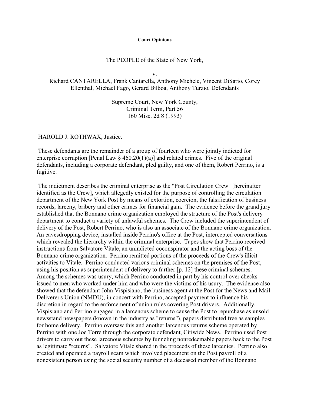 The PEOPLE of the State of New York, V. Richard CANTARELLA