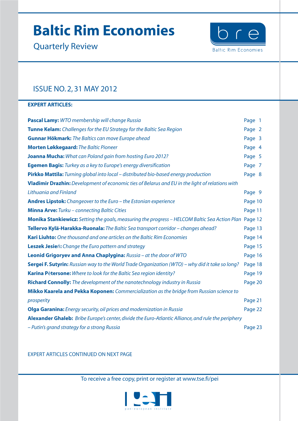 Baltic Rim Economies Quarterly Review