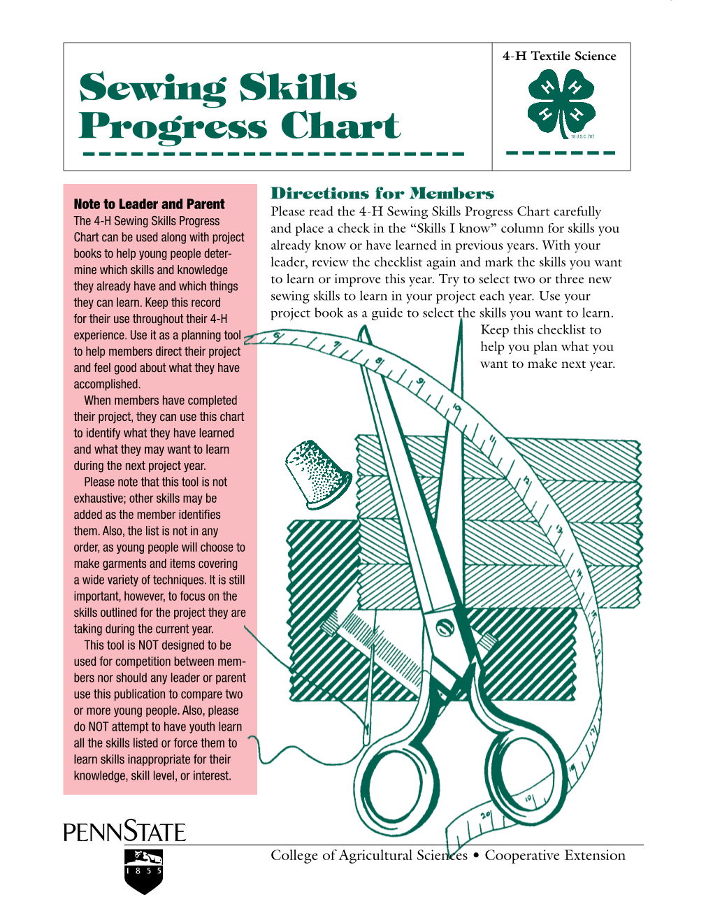 Sewing Skills Progress Chart