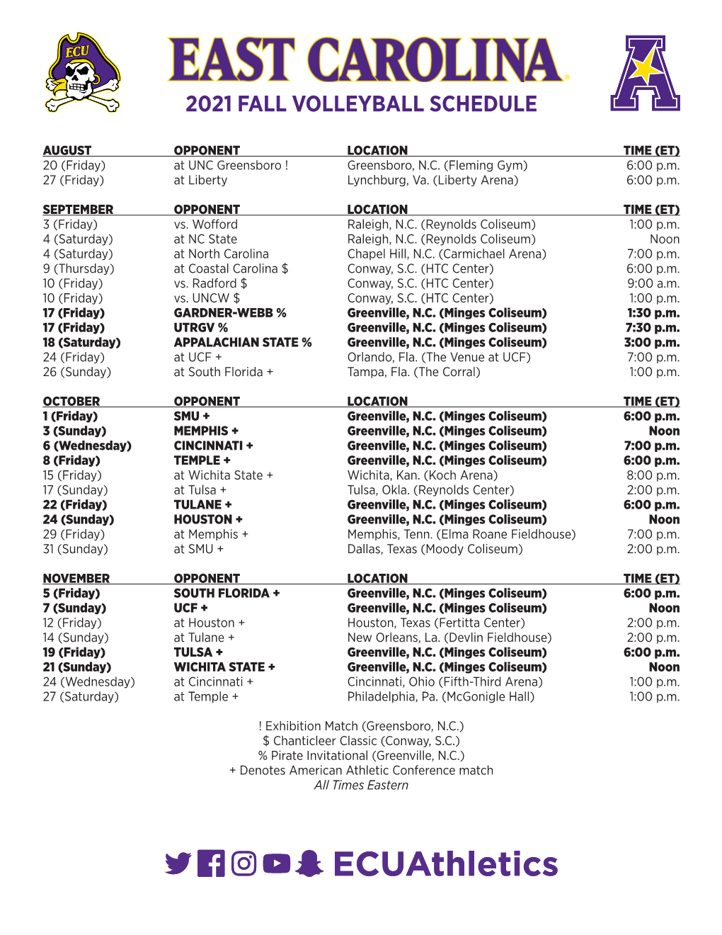 2021 Fall Volleyball Schedule