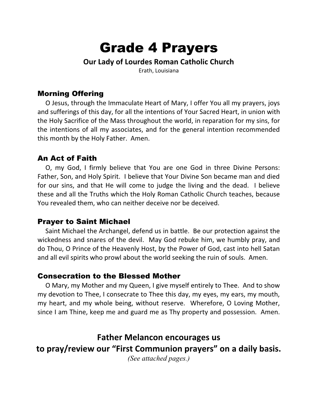 Grade 4 Prayer Sheet