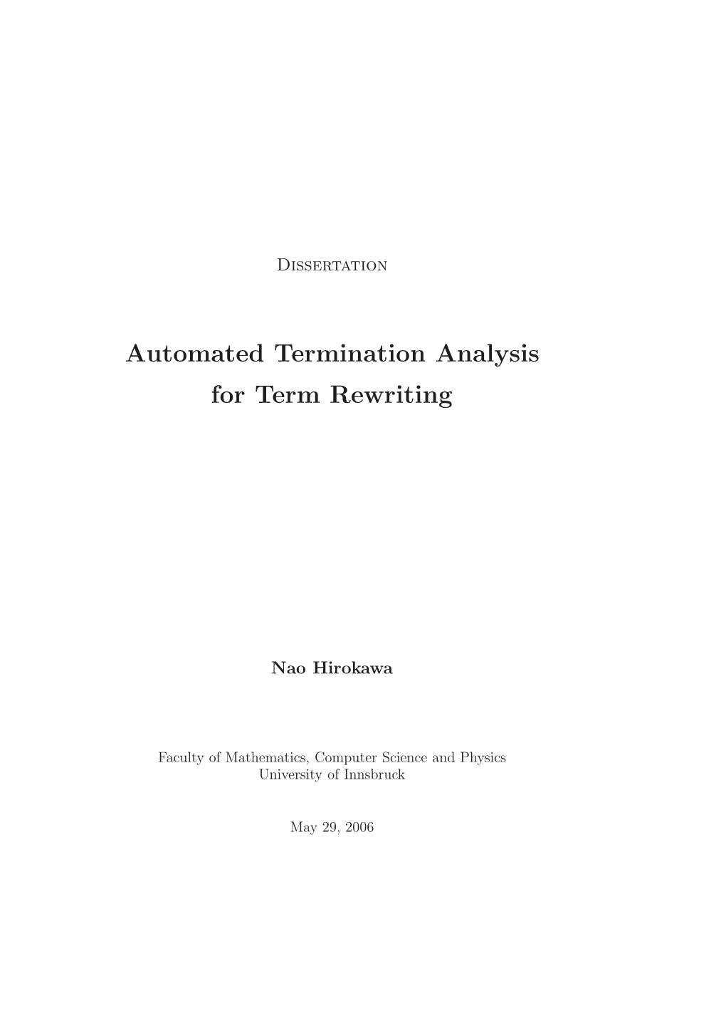 Automated Termination Analysis for Term Rewriting