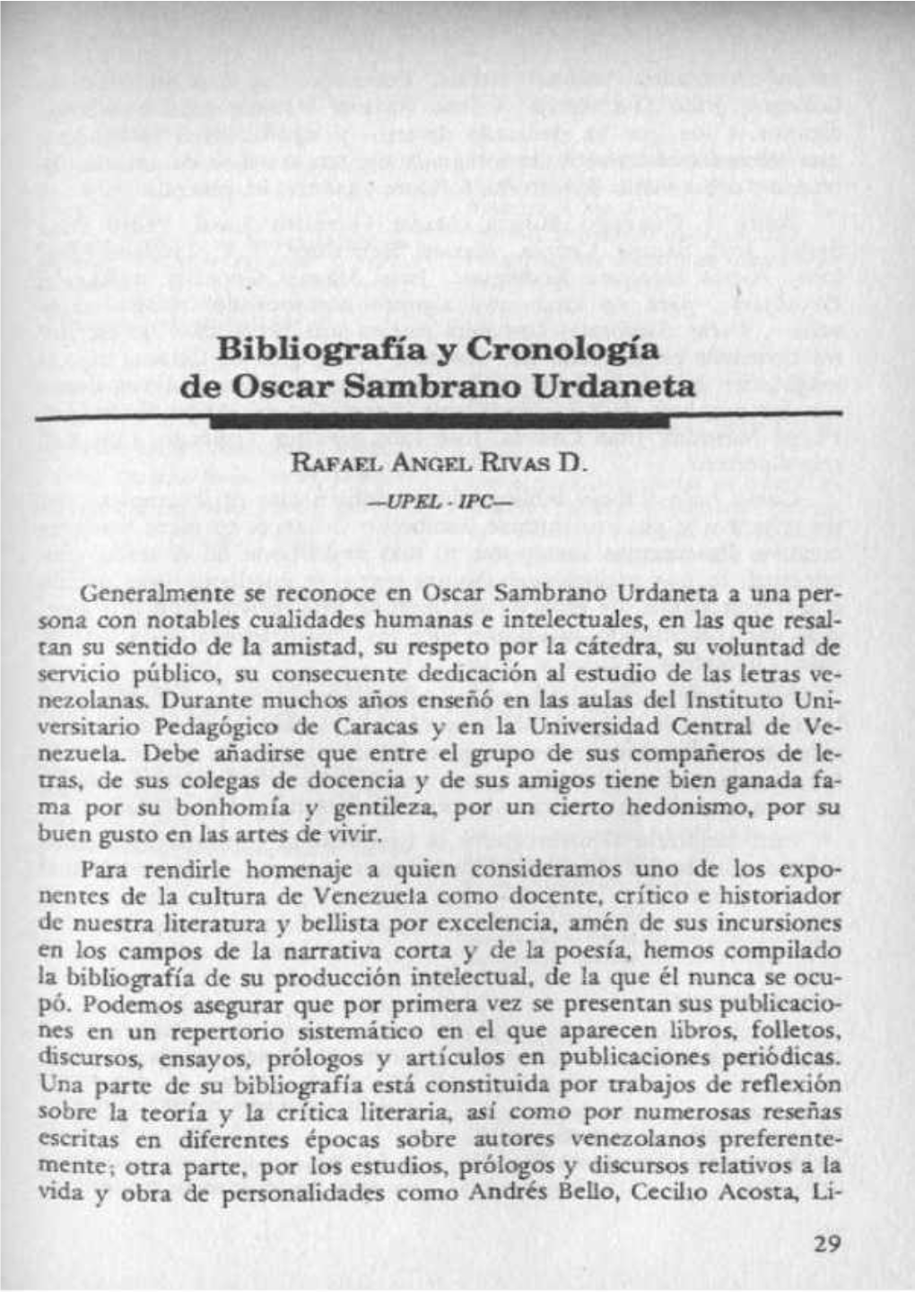 B Ibliografía Y Cronología De Oscar Sambrano Urdaneta