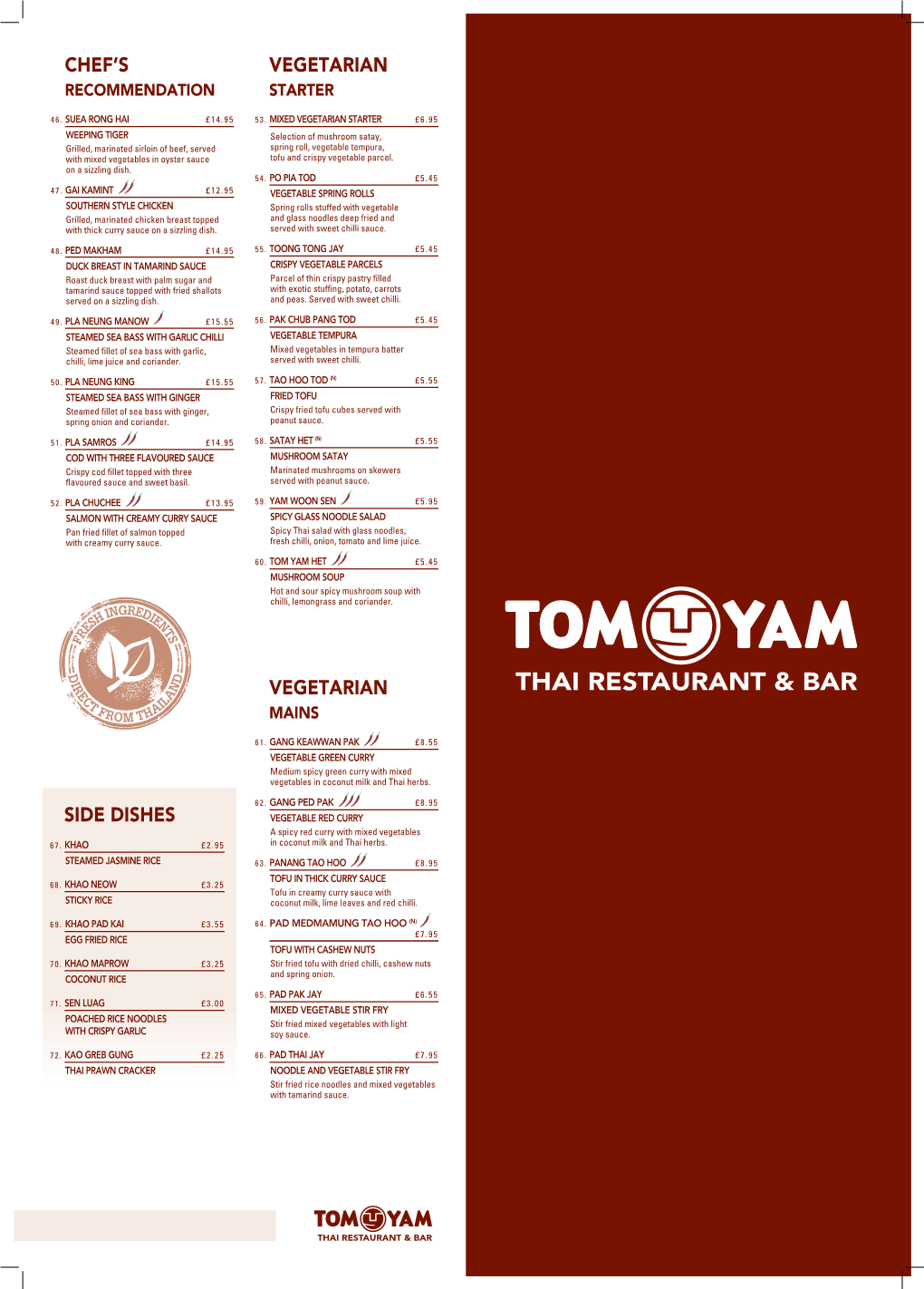 TOM YAM Alacarte MENU