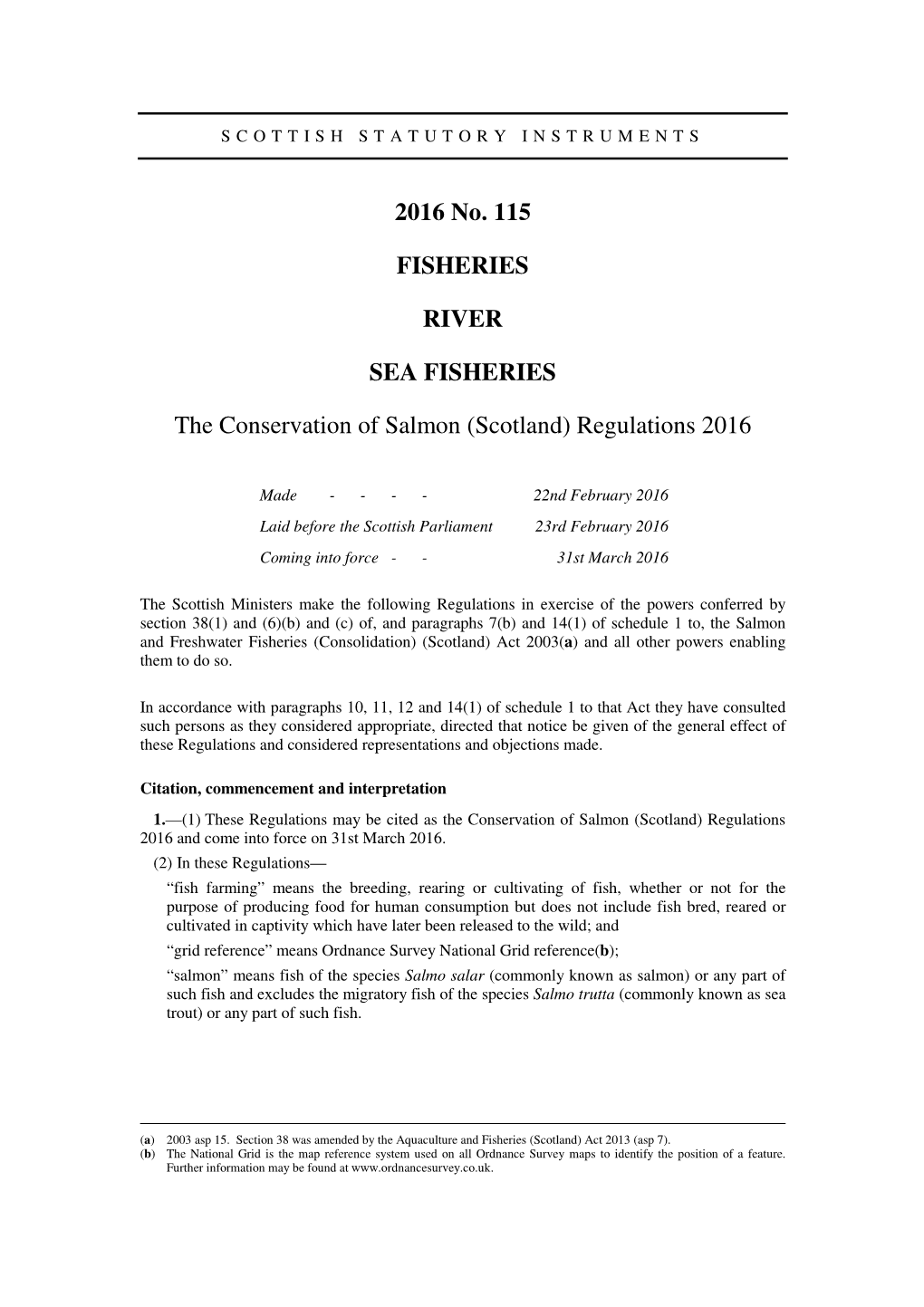 The Conservation of Salmon (Scotland) Regulations 2016