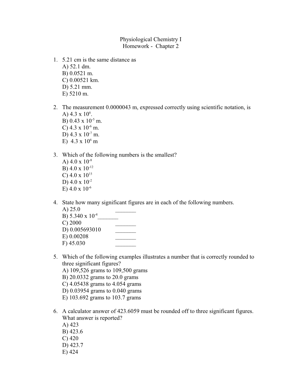 Physiological Chemistry I