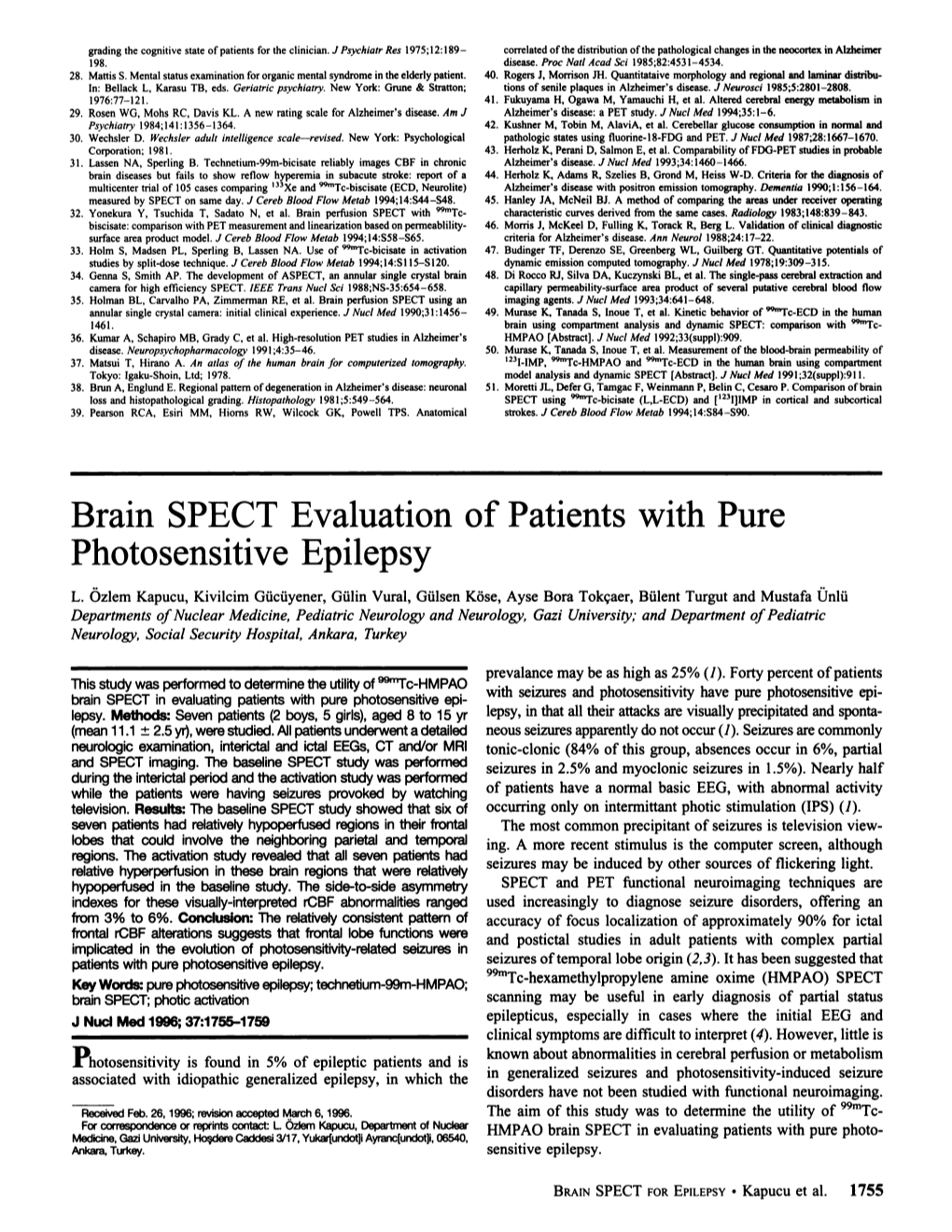 Brain SPECT Evaluation of Patients with Pure Photosensitive Epilepsy
