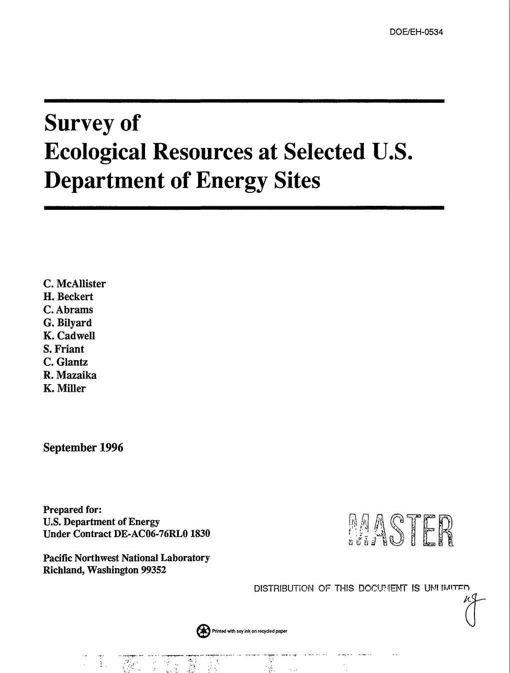 Survey of Ecological Resources at Selected US Department of Energy