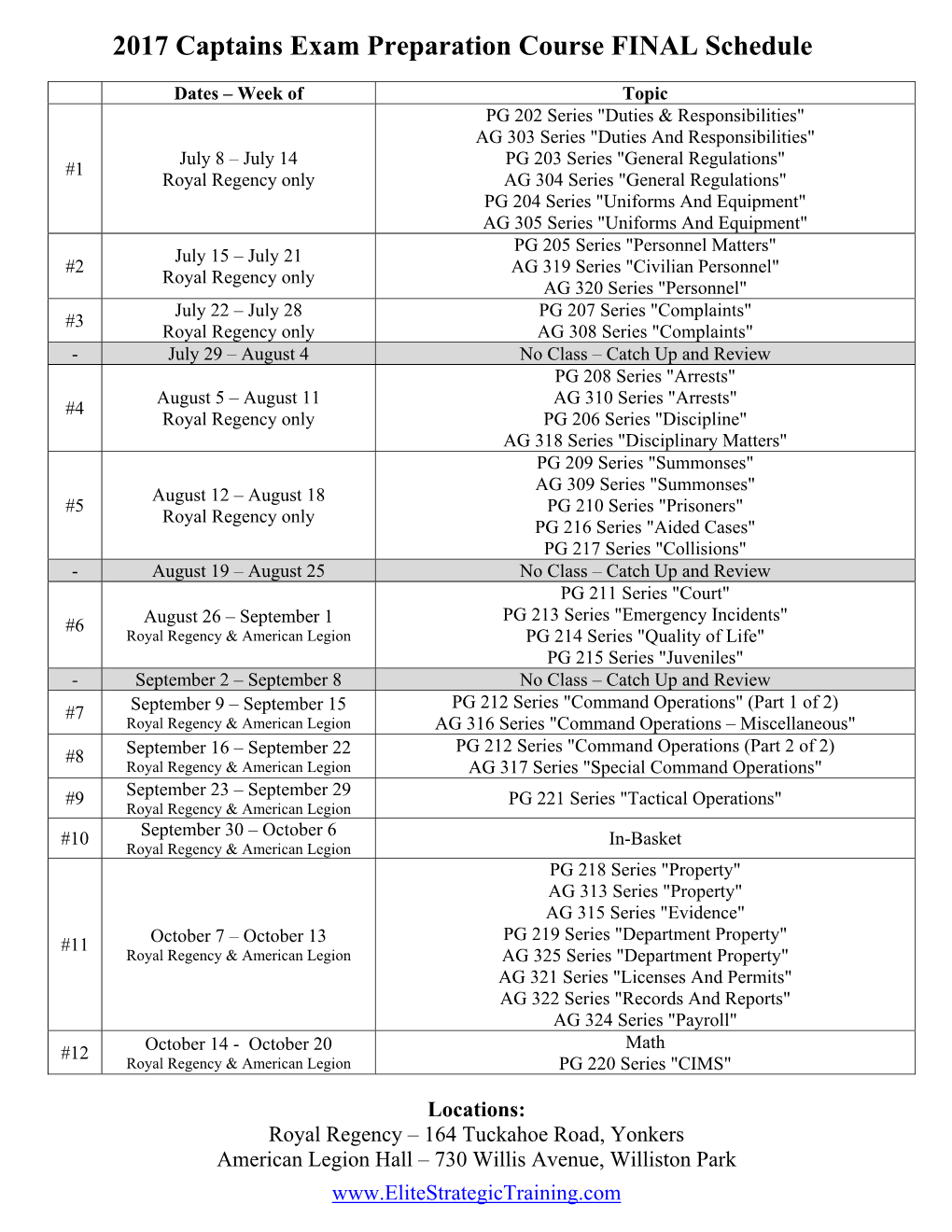 2017 Captains Exam Preparation Course FINAL Schedule